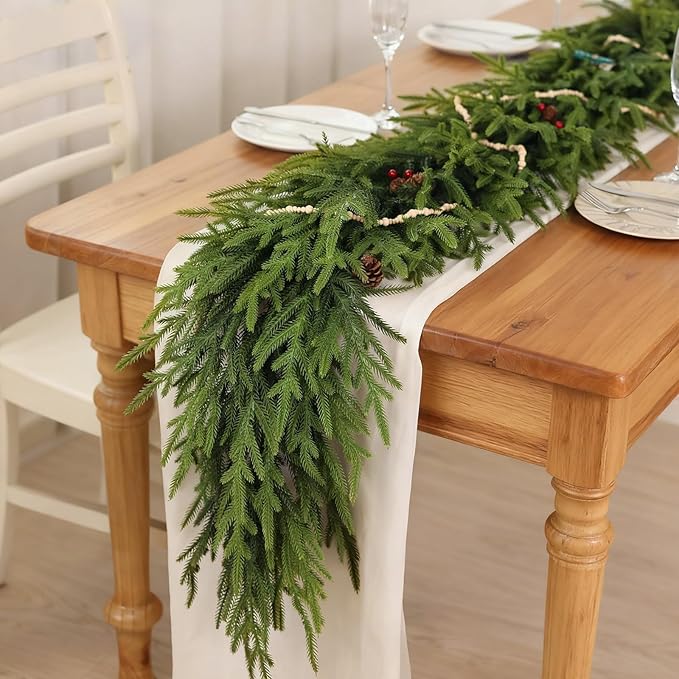 Christmas Garland, 9 Ft Green Norfolk Pine Style, 2 Pack