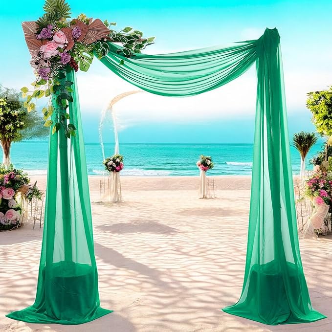 MDS Halloween Chiffon Draping Fabric - 1 Panel, 30" Wide x 100ft Long - Sheer Spooky Arbor & Canopy Drapery for Haunted House Backdrops, Party Ceilings, DIY Costumes & Themed Events - Emerald Green