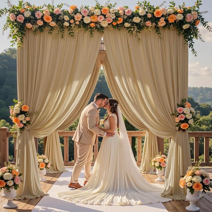 10×12 ft Wrinkle Free Beige Backdrop Curtain for Weddings Parties, 2 Panels 5×12ft Long Silky Polyester Photo Backdrop Drapes for Birthday Baby Shower Photography Background Cloth