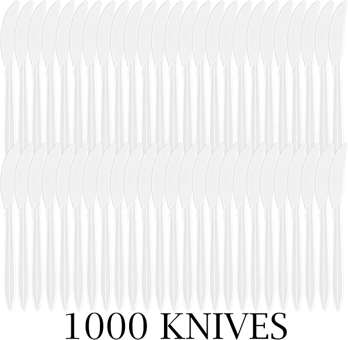 Disposable Plastic Cutlery Knives in White, Glossy Finish, 1000 Count