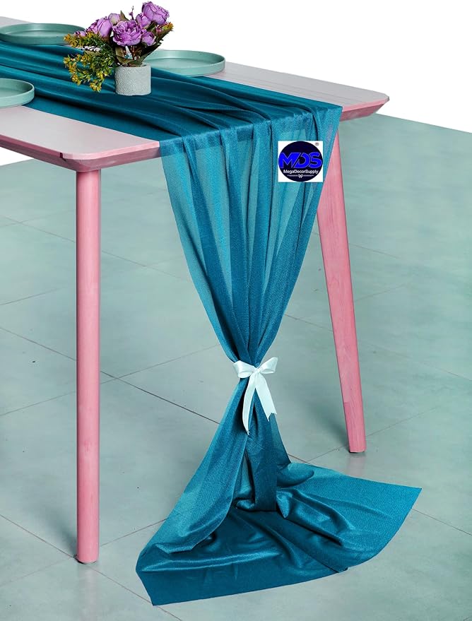 MDS Halloween Chiffon Table Runner - 12 Pack, 29 x 170 Inches, 14ft Each - Sheer Spooky Table Runners for Haunted House Parties, Trick-or-Treat Tables, Witchy Décor, Wedding & Events - Dark Teal