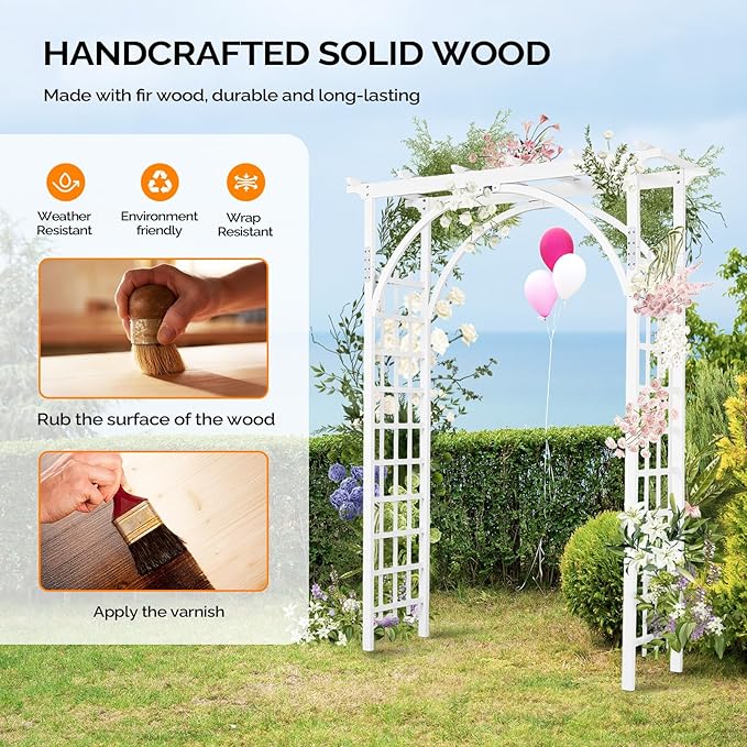 Arbor Wood Wedding Arch in White, 63 x 85 Inch Classic Style