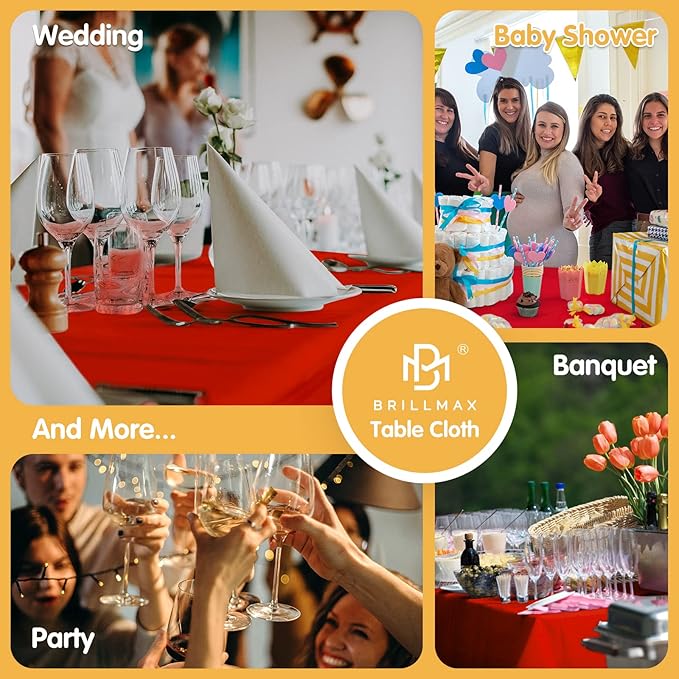 BRILLMAX 8 Pack Red Tablecloths for 6 Foot Rectangle Tables 60 x 102 Inch - 6ft Rectangular Bulk Linen Polyester Fabric Washable Cloth Cover for Wedding Reception Banquet Birthday Party