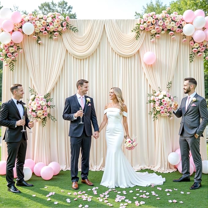 Champagne Backdrop Curtain Set, 5x12 ft, 10 Panels, Wrinkle Free Fabric