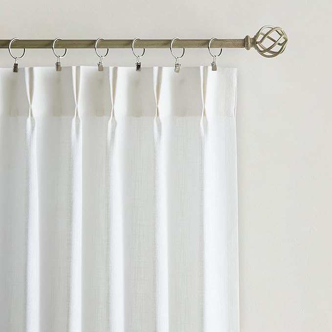 Vision Home White Pinch Pleated Semi Sheer Curtains Textured Light Filtering Window Curtains for Living Room Bedroom Rayon Blended Pinch Pleat Drapes with Hooks 2 Panels 40" Wx63 L
