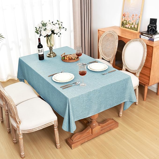 Fitable Textured Linen Tablecloths 2 Pack, Waterproof Fabric Rectangle Table Clothes for 6 Foot Tables, Rustic Holiday Table Covers for Kitchen Dining, Party, Farmhouse (Turquoise, 54 x 108 Inch)