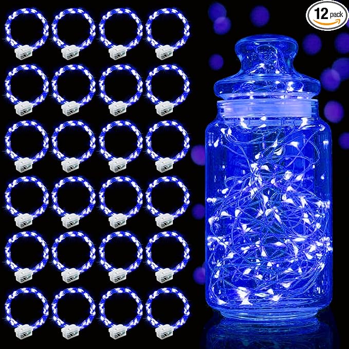 Aogist Led Fairy Lights 3 Modes Battery Operated String Lights Waterproof Silver Wire 7 Feet Firefly Starry Moon Mason Jar Lights for DIY Wedding Party Christmas (Blue, 20 Pack)