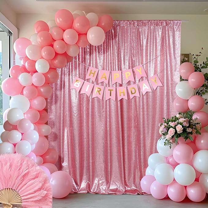 SquarePie Sequin Backdrop Curtain Not See Through Thick Glitter Background for Party 6FT x 6FT Fuchsia Pink