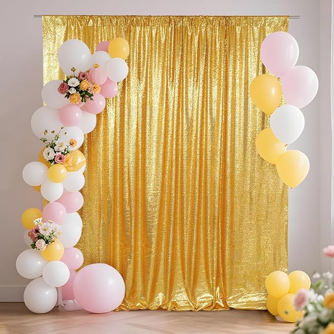 SquarePie Sequin Backdrop Less See Through Thick Background for Photography Glitter Curtain Party 6FT x 6FT Gold