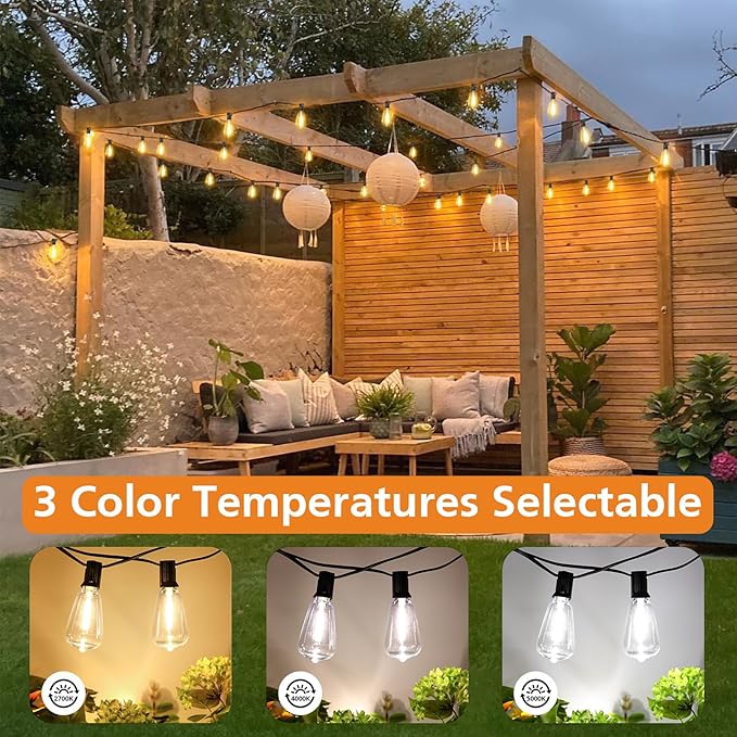 String Lights, 150 Ft Outdoor LED with Dimmable Remote and 3 Color Temps
