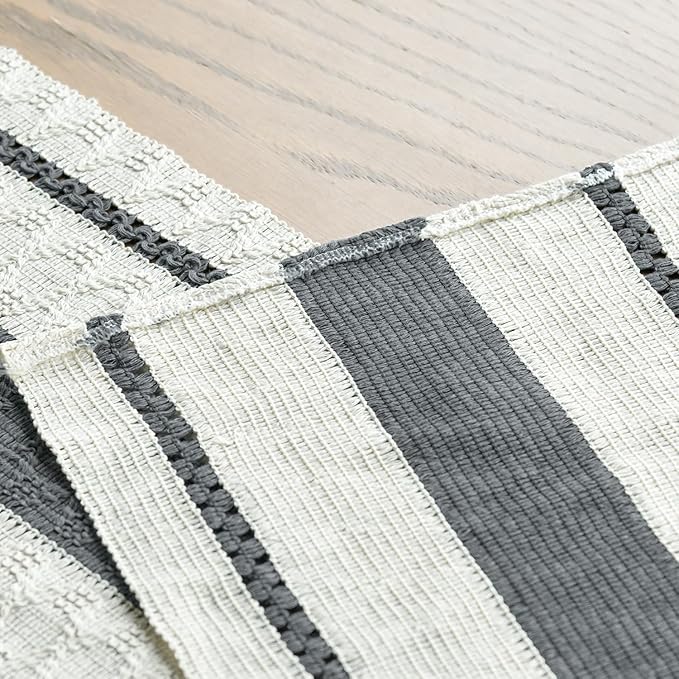 Artoid Mode Dark Grey Farmhouse Woven Rustic Table Runner, Seasonal Holiday Hollow Kitchen Dining Table Decoration for Home Party Decor 12x120 Inch
