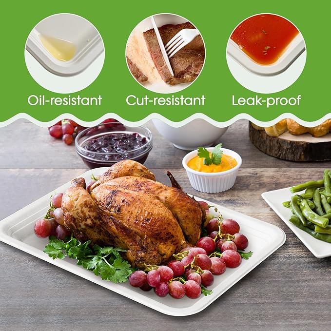 Disposable Food Trays 100 Pack 13.8 x 9.8 Inch White Rectangular