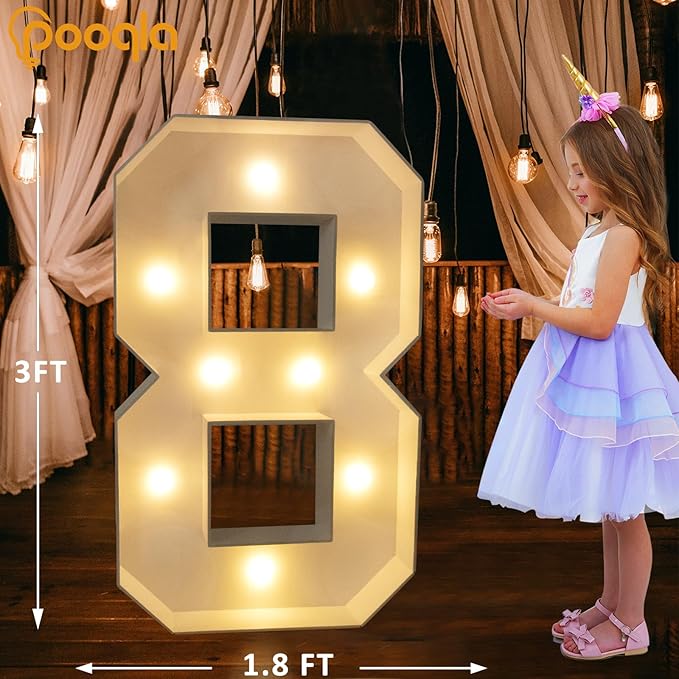 3 ft Light Up Foam Marquee Number 8 with Warm and Cool White LEDs