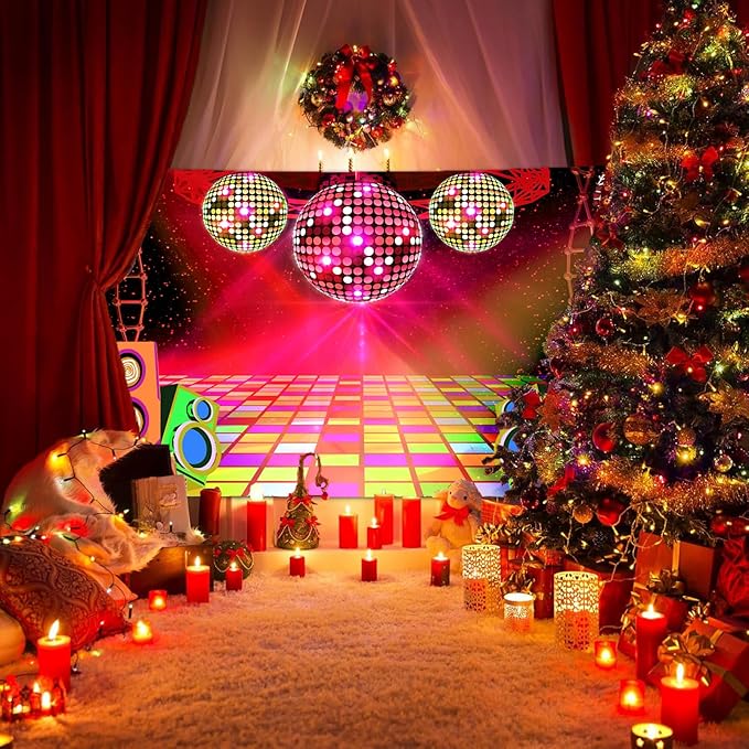 Dance Party Backdrop Retro 80s 90s Theme Stage Dance Ball Music Birthday Party Decoration DJ Photography Background 6 x 4 ft for Baby Shower Picture Photo Shoot Polyester Fabric, Red