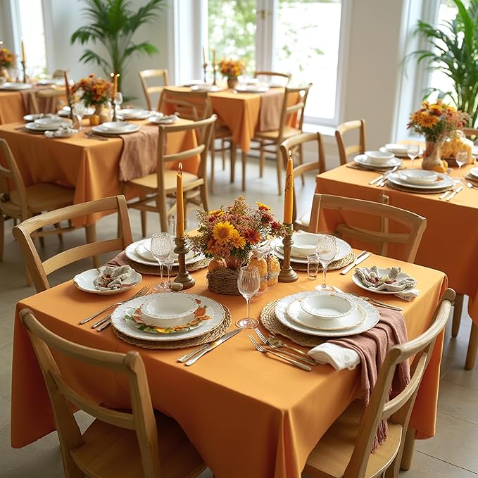 sancua Thanksgiving Square Tablecloths 70x70 Inch Bronze, 2 Pack - Fabric Fall Table Cloth for Square or Round Tables, Washable Polyester Table Cover for Dinner, Holiday Party, Display Tables
