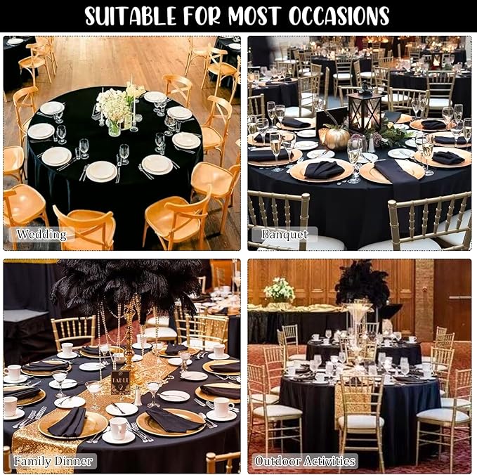 Round Tablecloths 12 Pack Black Polyester 90 Inch Covers