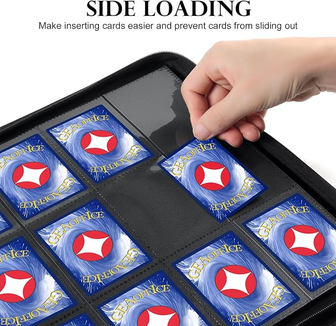 GEAoffice Trading Card Binder 12 Pocket Hold 720 Cards, Premium PU Cover Zipper Collection Binder, Ringless Sturdy Side Loading Card Album Folder for YuGiOh, MTG, TCG, Game & Sports, Non-PVC, Black