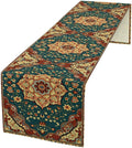 Boho Rich Table Runner, Vintage Blue Teal Gold Retro Flower Rustic Country Style Floral Print Pattern for Home Kitchen Table Decor Dining Coffee Room Garden Party Decor 13x36in