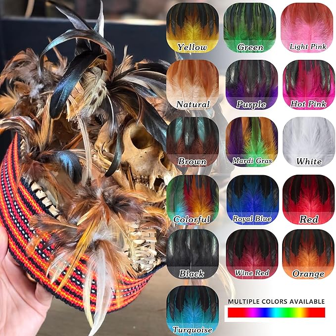 SOGUGOM Brown Rooster Tail Feathers - 200 pcs 5-7 inch Craft Feathers Bulk for Craft Projects, Halloween, Hats and Cocktail Table Centerpieces(Brown)