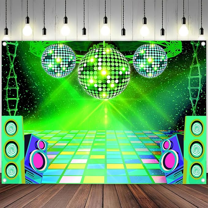 Dance Party Backdrop Retro 80s 90s Theme Stage Dance Ball Music Birthday Party Decoration DJ Photography Background 12 x 10 ft for Baby Shower Picture Photo Shoot Polyester Fabric, Red