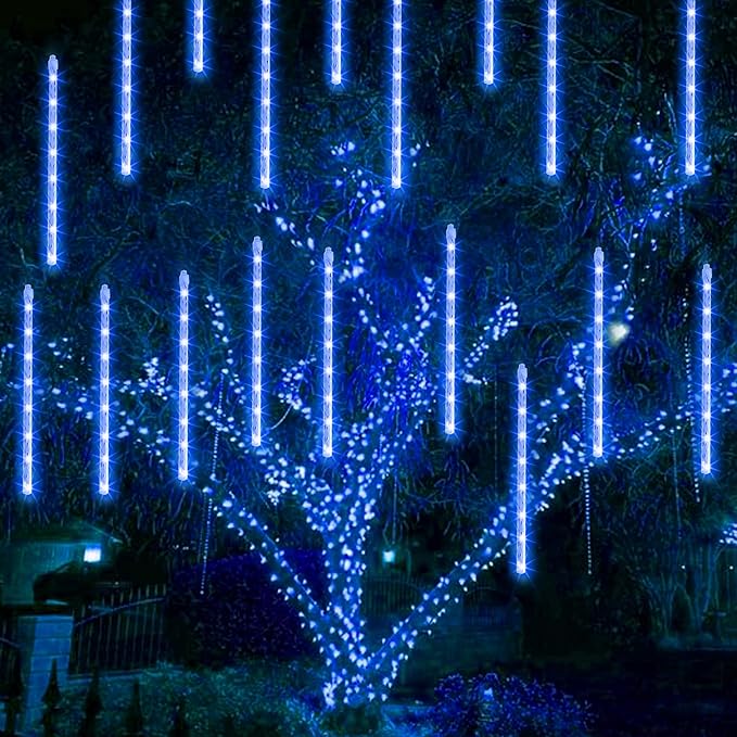 String Lights, Blue Meteor Shower Rain Effect, 48 Tubes, Outdoor LED