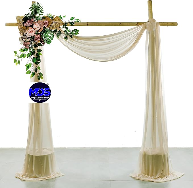 MDS Halloween Chiffon Draping Fabric - 1 Panel, 30" Wide x 75ft Long - Sheer Spooky Arbor & Canopy Drapery for Haunted House Backdrops, Party Ceilings, DIY Costumes & Themed Events - Champagne Gold