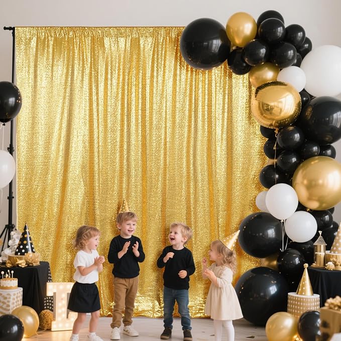 SquarePie Sequin Backdrop Curtain Not See Through Background for Wedding Party 20FT x 10FT Gold