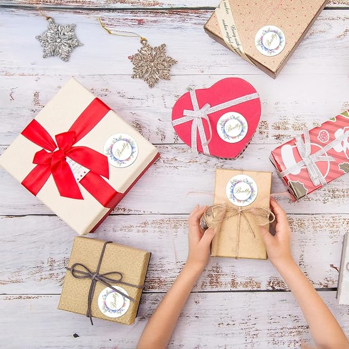 Custom Stickers for Weddings, Birthdays & Businesses - Personalized Labels with Your Logo - Waterproof, Fade and Heat Resistant - Pack of 100-1000 (Wreath P, 1.5 Inch)