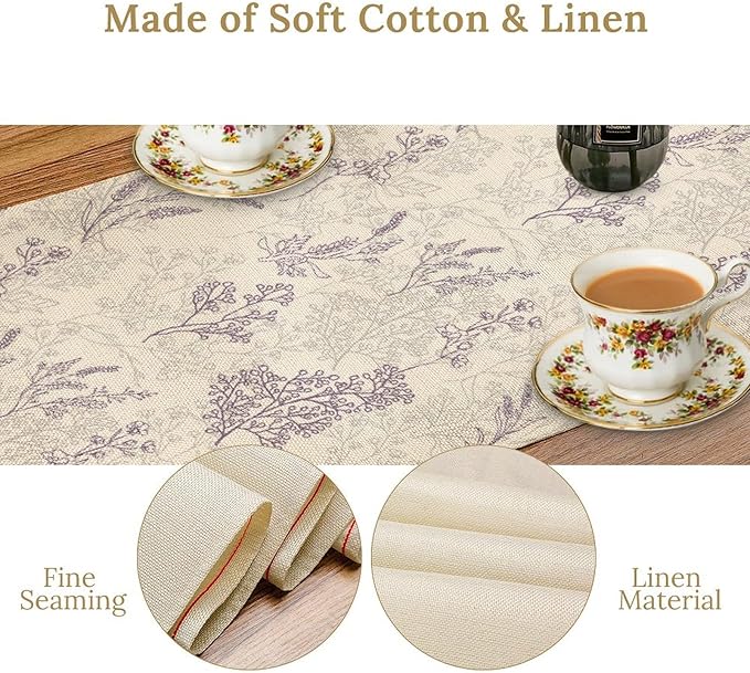 Purple Lavender Table Runner Vintage Watercolor Modern Kitchen Restaurant Decoration Suitable for Indoor and Outdoor Wedding Party Banquet Table Runner 13x120 Inch