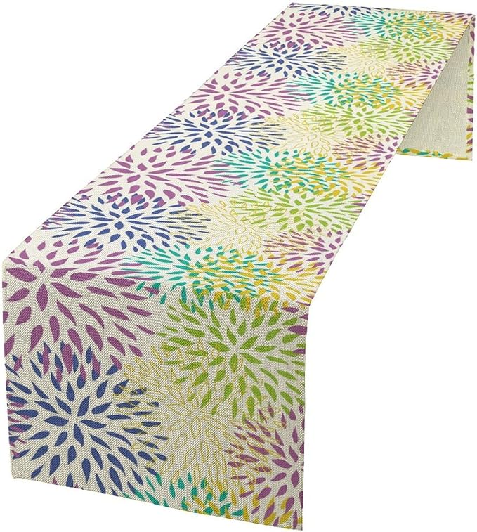 Purple Flowers Table Runner, Chrysanthemum Dahlia Vintage Modern Colorful Spring Summer Elegant Table Runner for Party Kitchen Dining Living Room Laundry Room Decor, 13x70 Inch