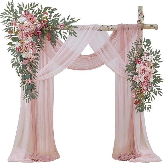Artificial Flowers Dusty Rose Silk Wedding Arch Kit with Drapes