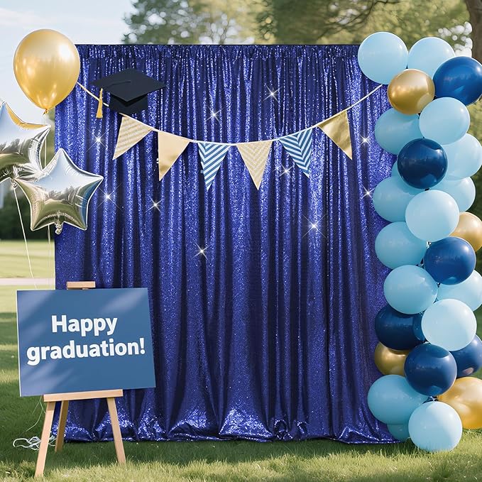 SquarePie Sequin Backdrop Less Transparent Background Sparkly Curtain for Wedding Party 4FT x 7FT Navy Blue