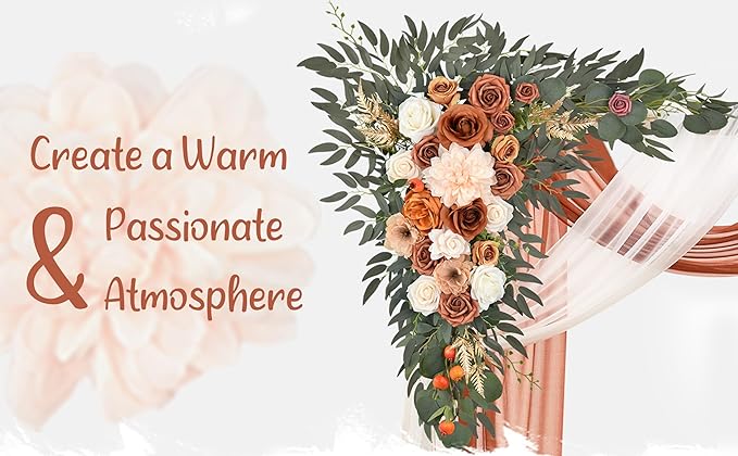 Artificial Flowers Terracotta Silk Wedding Arch Kit with Sheer Drapes