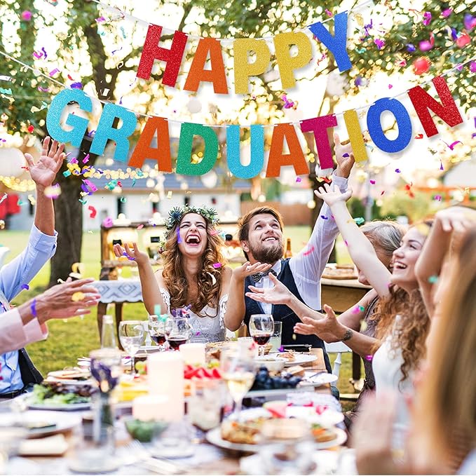 TaoBary 112 Pcs DIY Letter Kit Glitter Customizable Banner Letters Include 107 Letters and Numbers 3 Rope and 2 Needles for Birthday Halloween Christmas Wedding Valentine Party Decor(Rainbow)