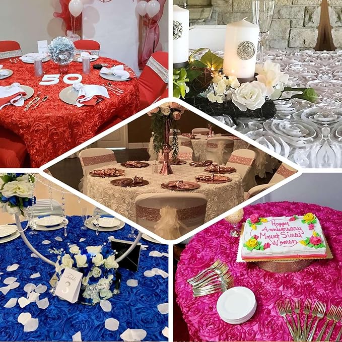 Efavormart 120" Hunter Emerald Green Grandiose 3D Rosette Satin Round Tablecloth for Wedding Party Event Decoration
