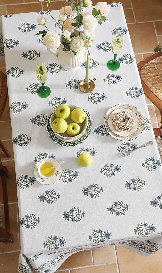 Rectangular Tablecloth 55x71 Inches Linen-Blend Floral Print in Mosella F