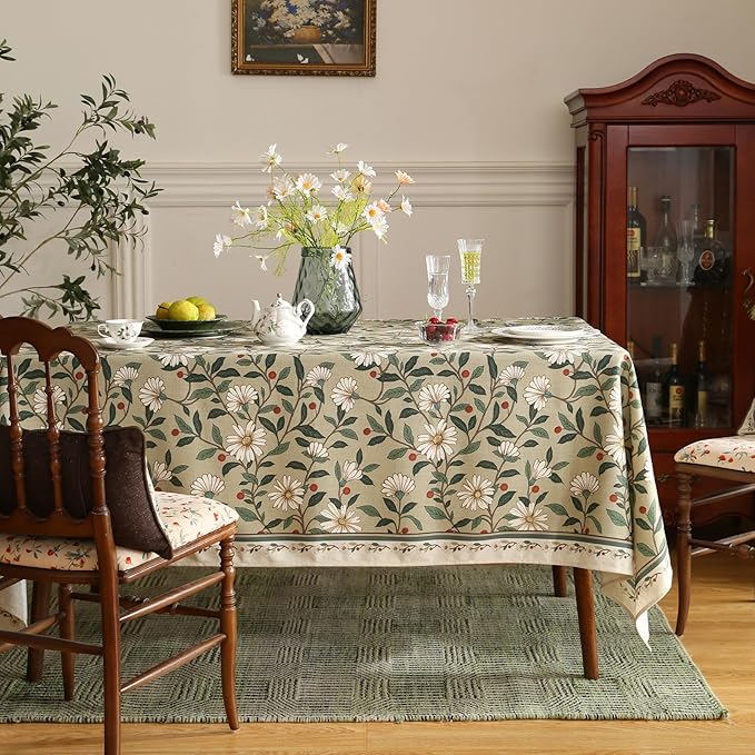 Rectangular Tablecloth, 55 x 71 Inch, Floral Linen-Polyester Blend