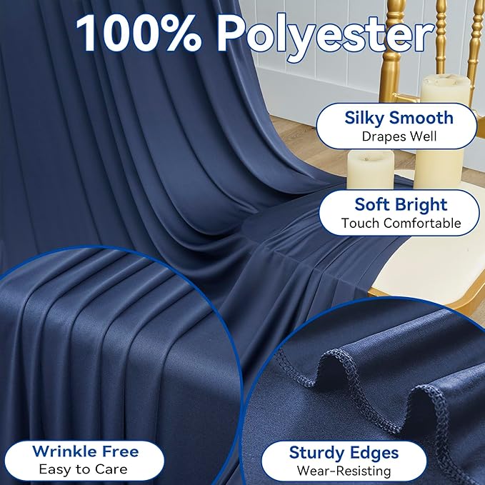 30×12ft Navy Blue Wrinkle Free Backdrop Curtain for Wedding Parties, 6 Panels 5×12ft Long Soft Silky Polyester Backdrop Drapes Photo Back Drop Curtains for Birthday Photography Background Cloth