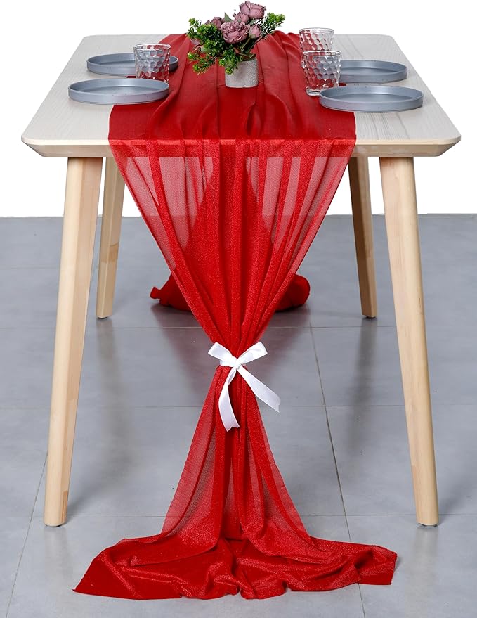 MDS Halloween Chiffon Table Runner - 15 Pack, 29 x 170 Inches, 14ft Each - Sheer Spooky Table Runners for Haunted House Parties, Trick-or-Treat Tables, Witchy Décor, Wedding & Events - Red