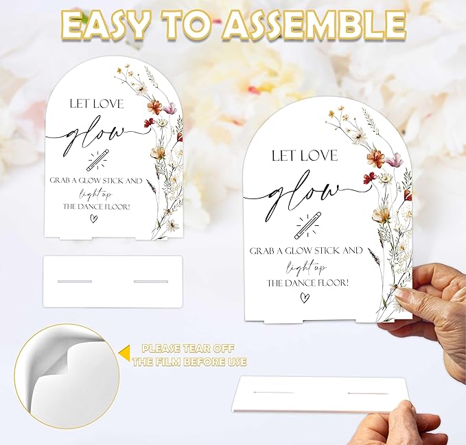 Boho Floral Let Love Glow Sign, 6 x 8 Inch White Arch Acrylic Wedding Sign with Holder, Wedding Sign for Ceremony and Reception, Wedding Decoration, Wedding Supplies - BX13
