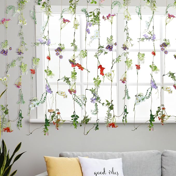 Yunlly 8 Pcs Artificial Flowers Hanging Decoration 6ft Faux Wildflower Vines Backdrop Floral Garlands Flower Vines for Wedding Party Background Birthday Home Birthday Garden Wall Arch Decor