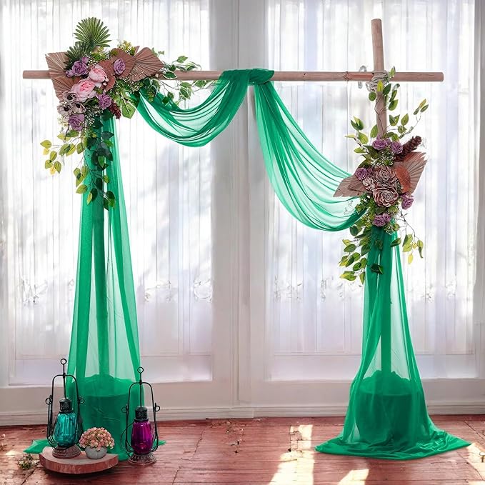 MDS Halloween Chiffon Draping Fabric - 2 Panel, 30" Wide x 100ft Long - Sheer Spooky Arbor & Canopy Drapery for Haunted House Backdrops, Party Ceilings, DIY Costumes & Themed Events - Emerald Green