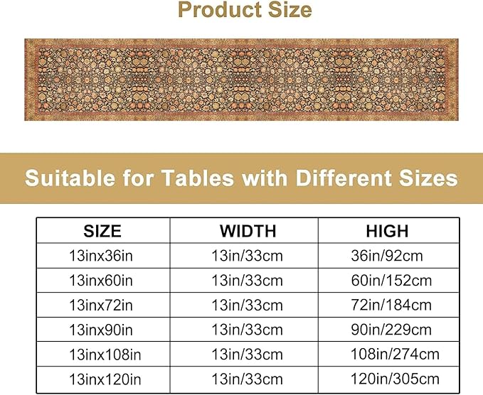 Vintage Boho Floral Table Runner, Rustic Country Farmhouse Orange Yellow Black Retro Flower Pattern for Home Kitchen Table Decor Dining Coffee Room Party Decor 13x72in