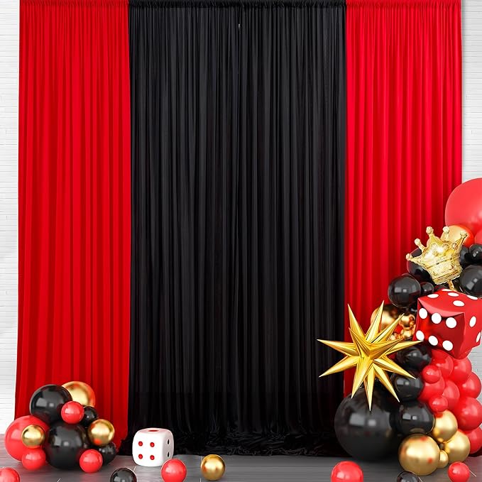 30ft x 15ft Red Wrinkle Free Backdrop Curtains for Parties,Silky Polyester Fabric Wedding Ceiling Drapes, 6 Panels 15ft Photo Back Drop Drapes for Baby Shower Photography Stage Background Cloth
