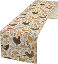 Mushroom Table Runner,Retro Natural Plant Famhouse Table Runner for Kitchen Dining Table Home Party Decoration 13x120 Inch