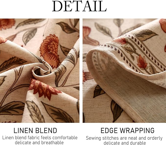 Rectangular Tablecloth 55x71 Inch Linen Blend Hand-Painted Floral Orange