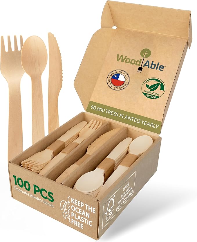 Wood Forks, Spoons and Knives Party Pack, 100 Count Mix