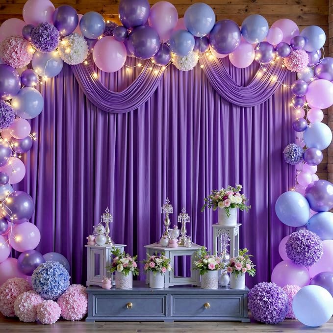 50 ft x 10 ft Wrinkle Free Purple Backdrop Curtain for Parties, 5ft x 10ft 10 Panels Polyester Purple Photo Backdrop Drapes for Wedding Birthday Party Baby Shower Fabric Photo Curtains for Mermaid