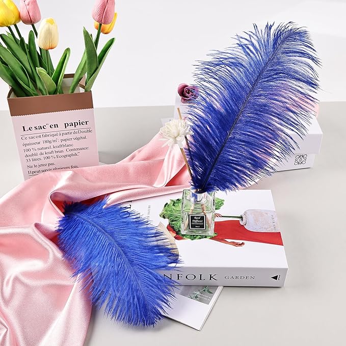 THARAHT Blue Ostrich Feathers 12pcs Natural Bulk 10-12Inch 25cm-30cm for Crafts Wedding Party Centerpieces Easter Gatsbi and Home Decoration Feathers