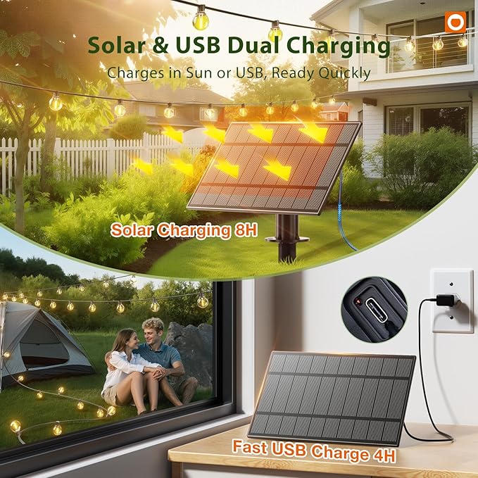 String Lights, 50 Ft Solar Patio Lights with Remote and 25 G40 Bulbs